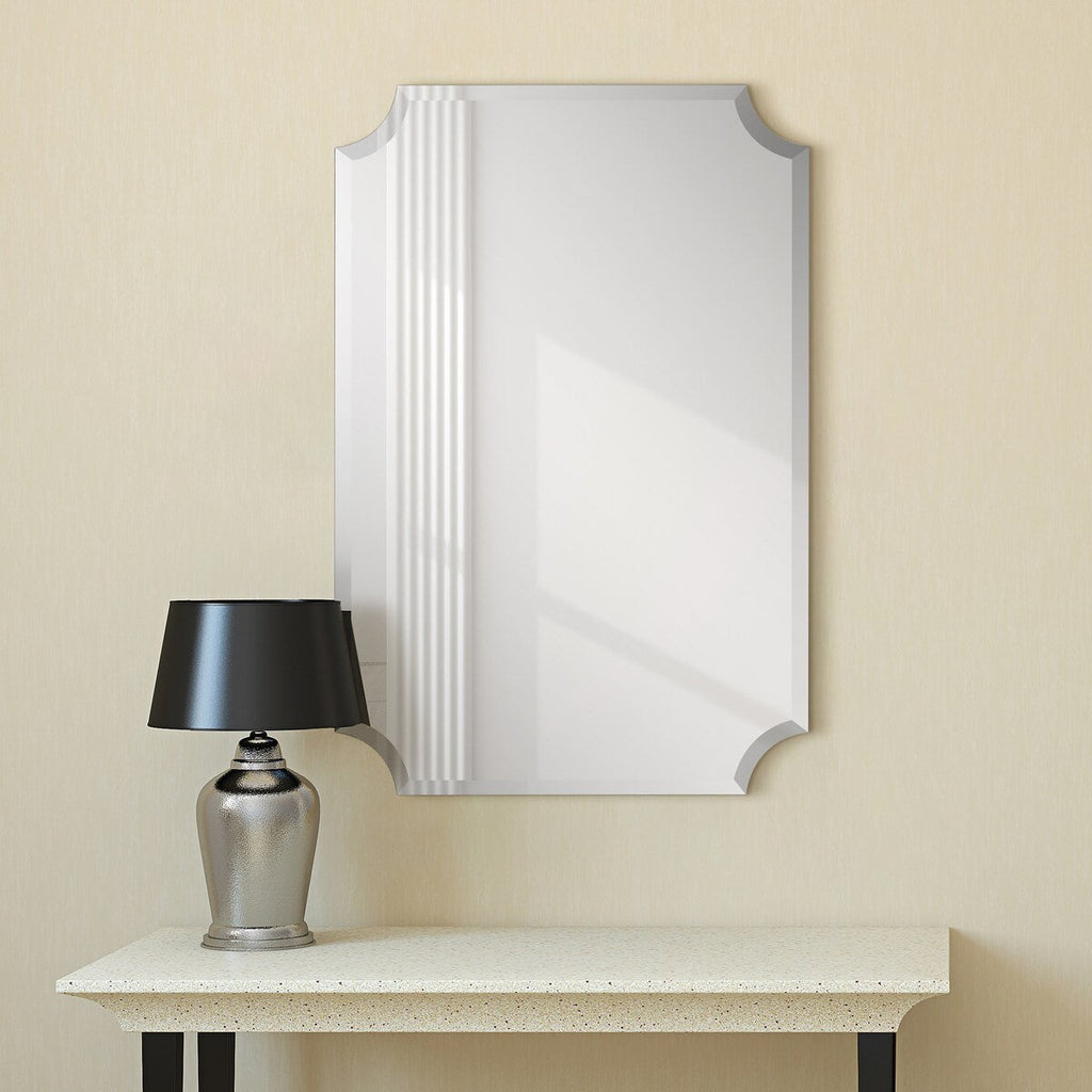 Miroir mural rectangulaire sans cadre, à bords évidés et biseautés, pour salle de bain, meuble-lavabo, chambre à coucher, bord biseauté de 1 côté - Transparent