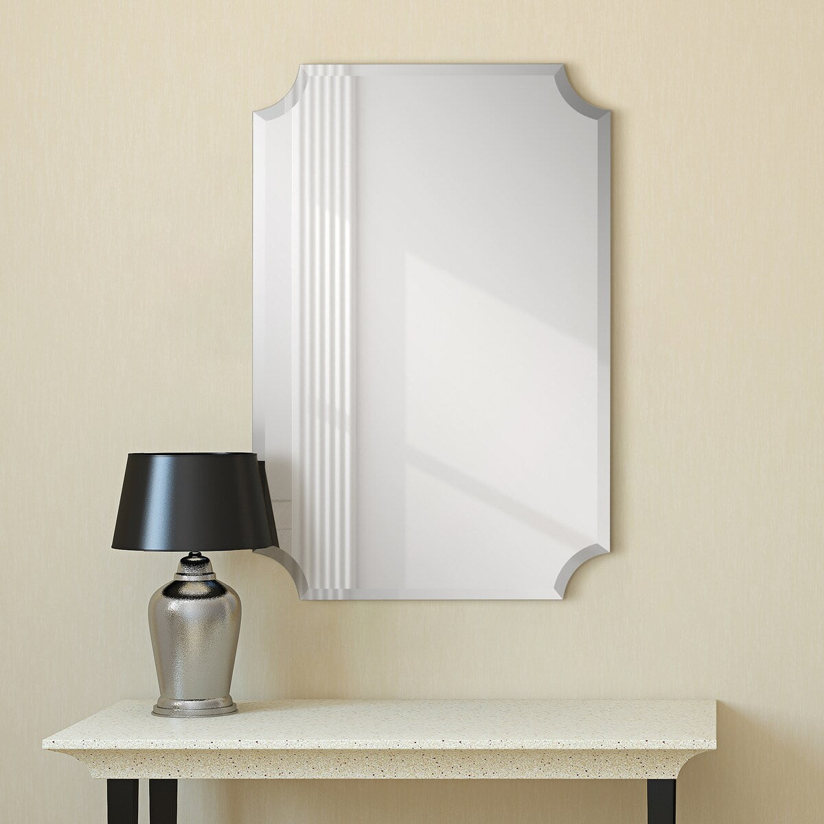 Miroir mural rectangulaire sans cadre, à bords évidés et biseautés, pour salle de bain, meuble-lavabo, chambre à coucher, bord biseauté de 1 côté - Transparent