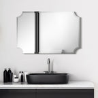 Miroir mural rectangulaire sans cadre, à bords évidés et biseautés, pour salle de bain, meuble-lavabo, chambre à coucher, bord biseauté de 1 côté - Transparent