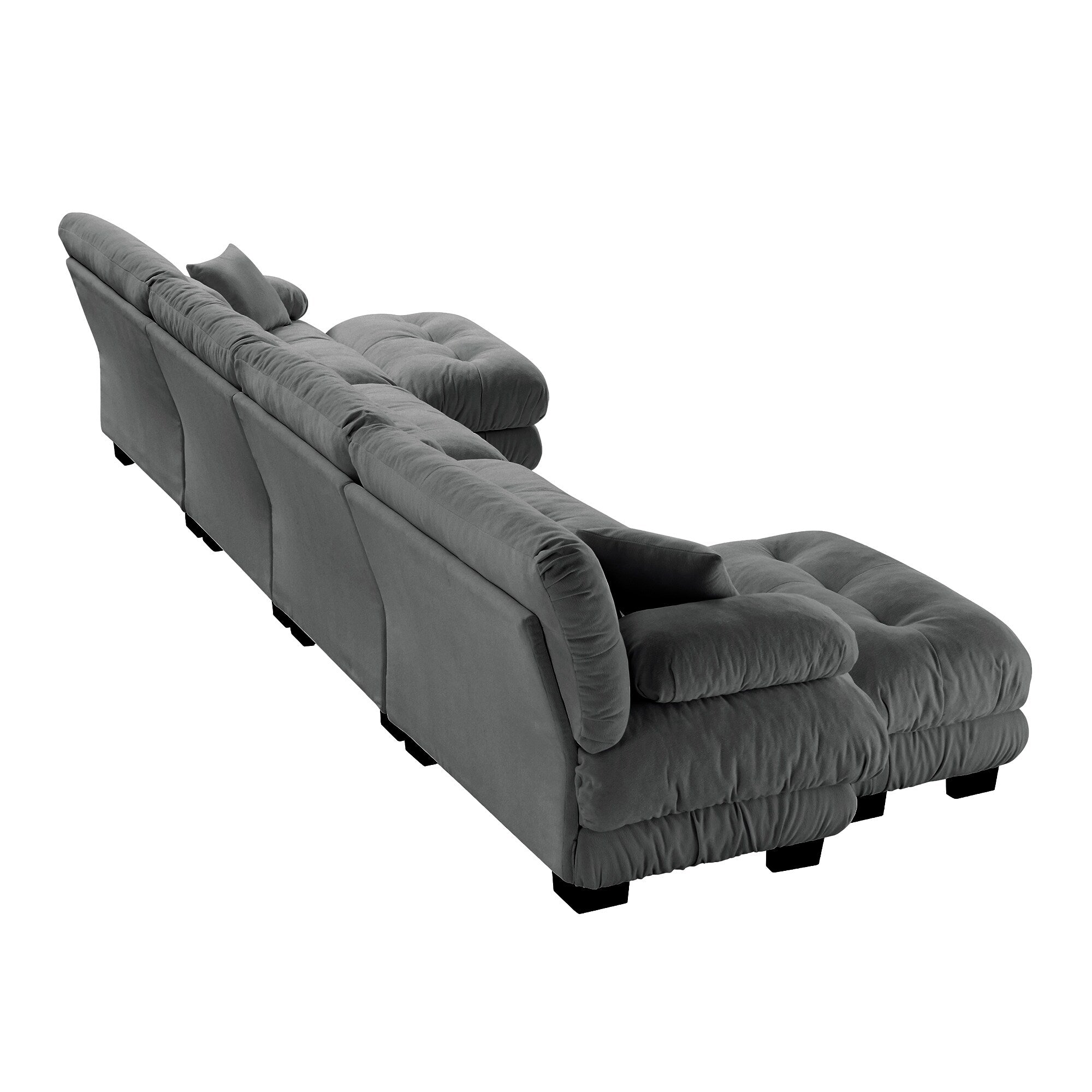 Canapé d'angle modulable 4 places en chenille, avec 2 poufs et un coussin, pour salon.