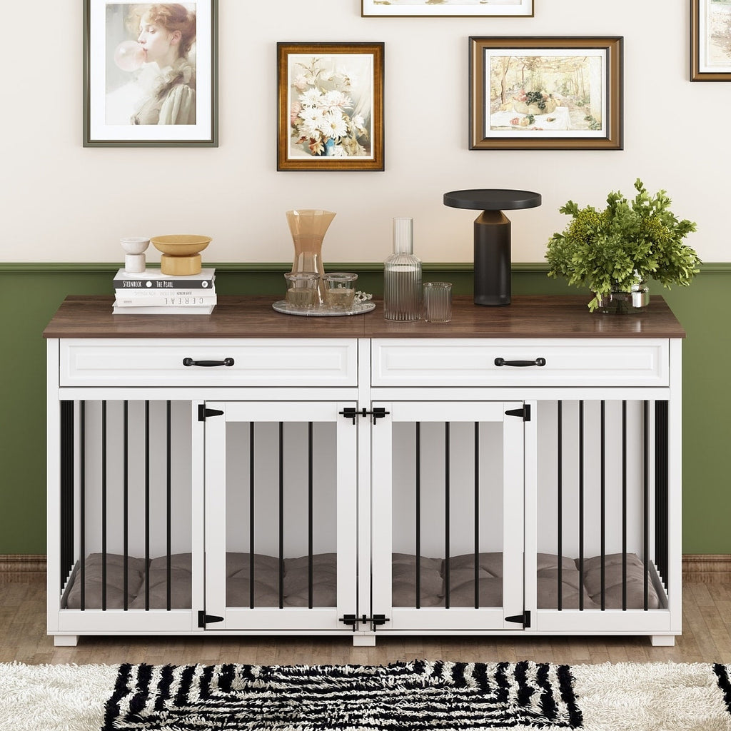 Cage à chien de style meuble, grand chenil en bois de 64,5 pouces