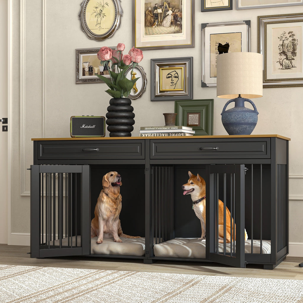 Cage à chien de style meuble, grand chenil en bois de 64,5 pouces