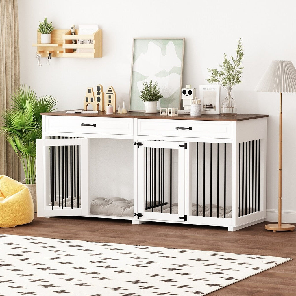 Cage à chien de style meuble, grand chenil en bois de 64,5 pouces