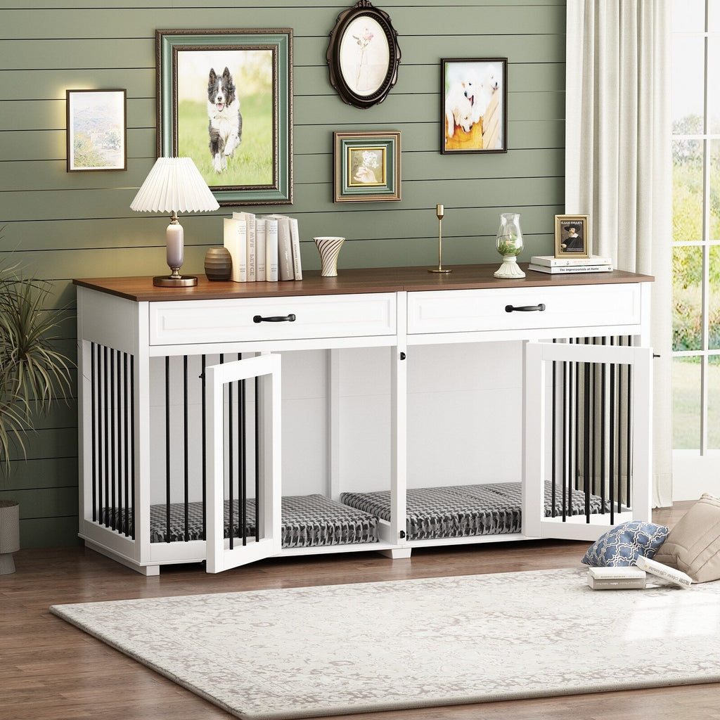 Cage à chien de style meuble, grand chenil en bois de 64,5 pouces