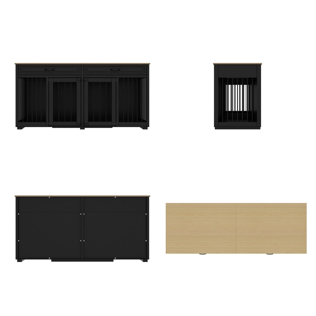 Cage à chien de style meuble, grand chenil en bois de 64,5 pouces