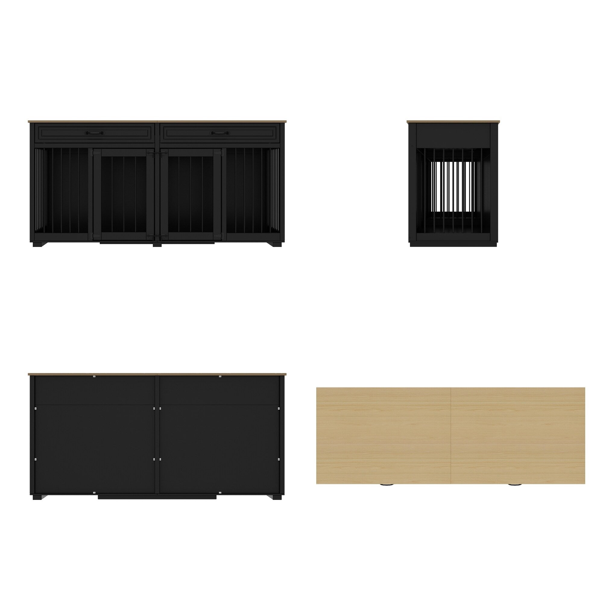 Cage à chien de style meuble, grand chenil en bois de 64,5 pouces