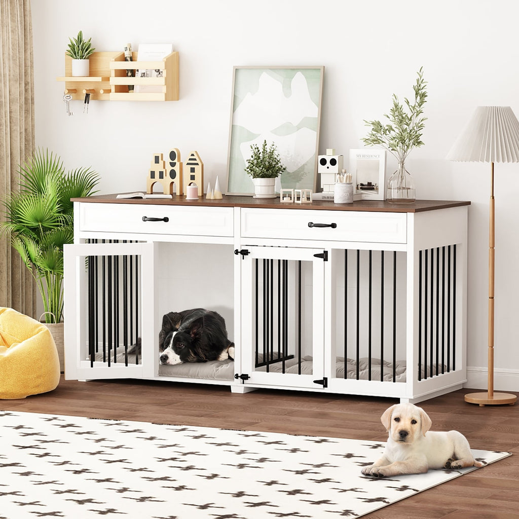 Cage à chien de style meuble, grand chenil en bois de 64,5 pouces