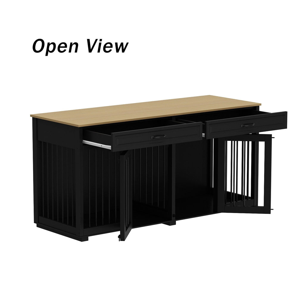 Cage à chien de style meuble, grand chenil en bois de 64,5 pouces