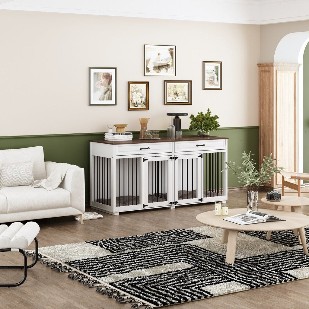 Cage à chien de style meuble, grand chenil en bois de 64,5 pouces