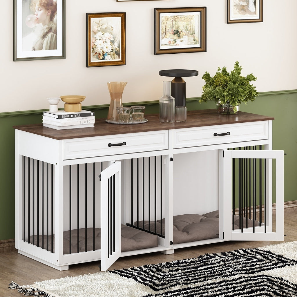 Cage à chien de style meuble, grand chenil en bois de 64,5 pouces