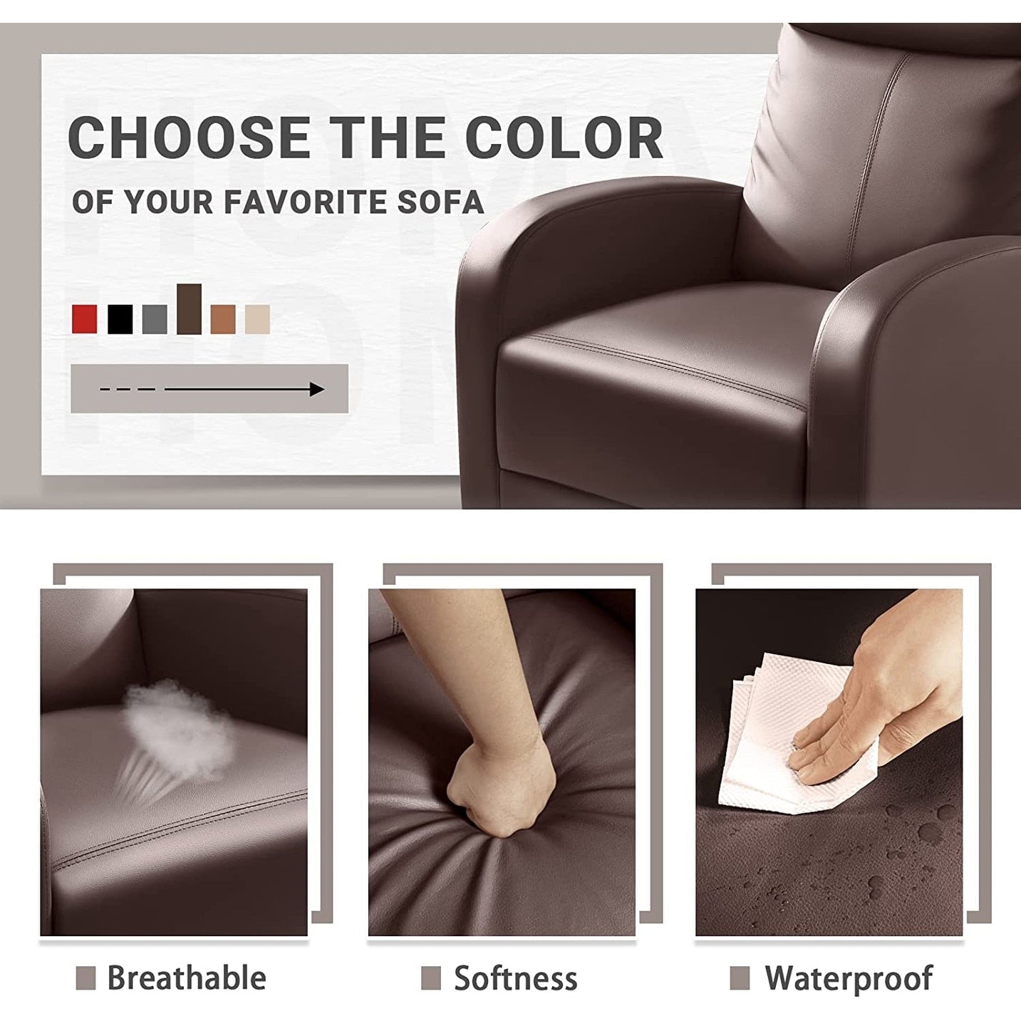 Fauteuil inclinable Furniwell en cuir PU avec assise et dossier rembourrés.