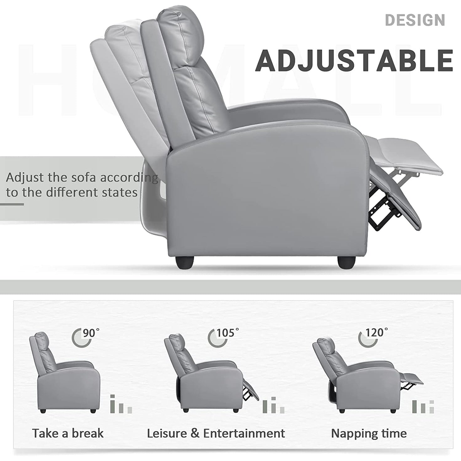Fauteuil inclinable Furniwell en cuir PU avec assise et dossier rembourrés.