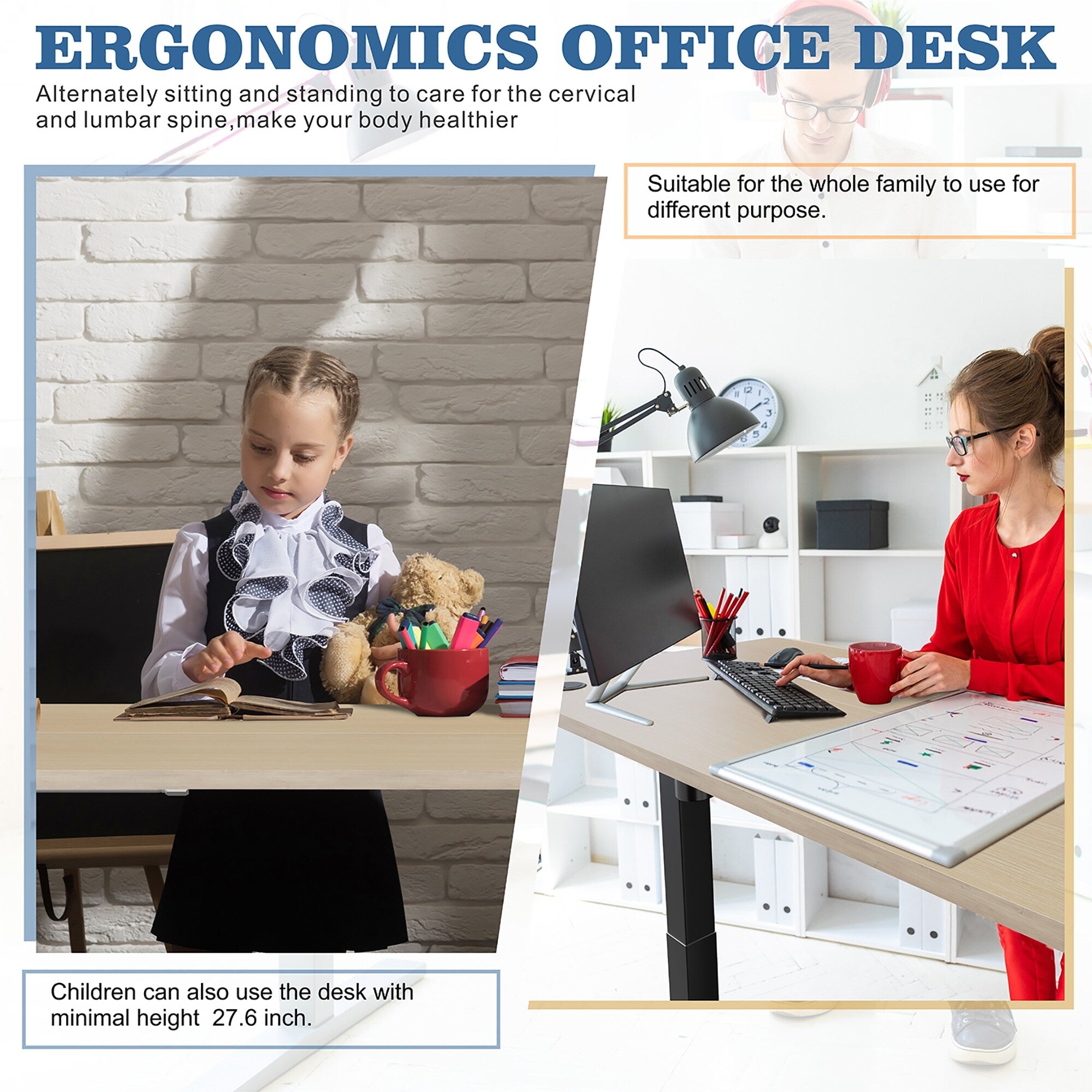 Bureau debout électrique réglable en hauteur Futzca, bureau informatique avec plateau de travail assemblé.