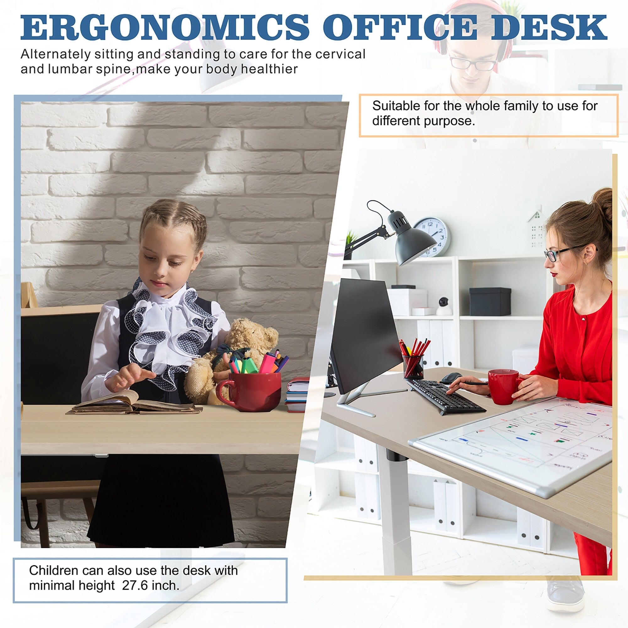 Bureau debout électrique réglable en hauteur Futzca, bureau informatique avec plateau de travail assemblé.