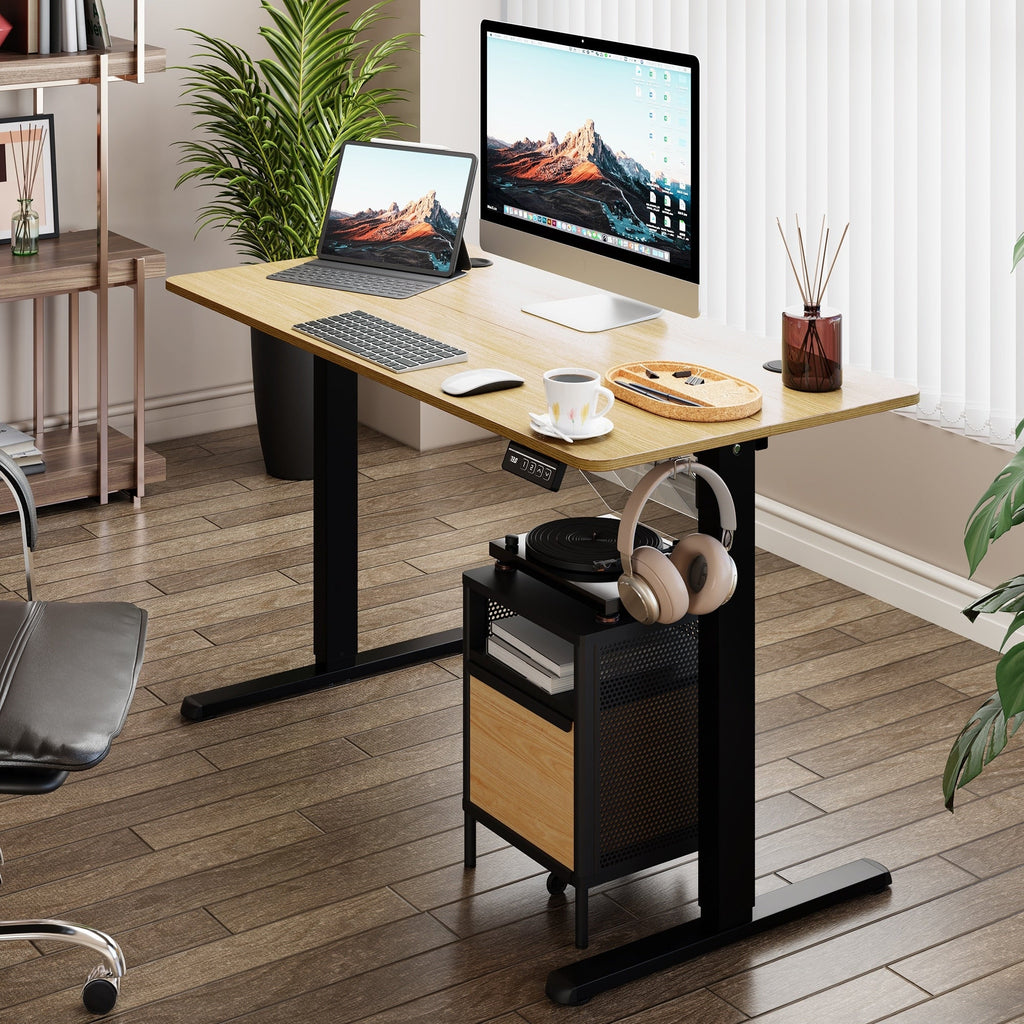 Bureau debout électrique réglable en hauteur Futzca, bureau informatique avec plateau de travail assemblé.