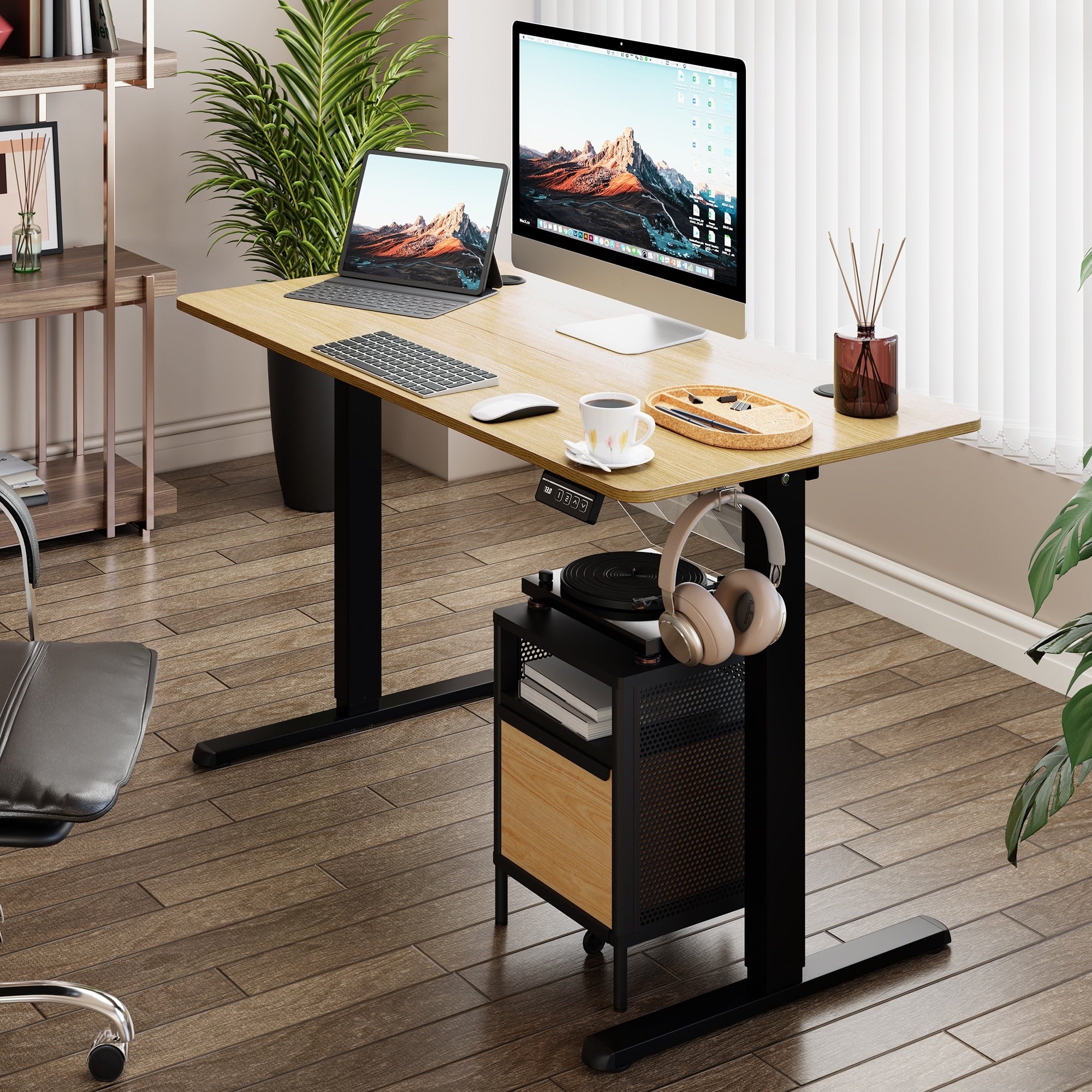 Bureau debout électrique réglable en hauteur Futzca, bureau informatique avec plateau de travail assemblé.