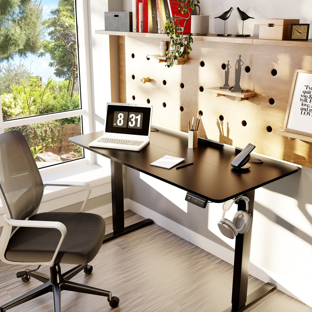 Bureau debout électrique réglable en hauteur Futzca, bureau informatique avec plateau de travail assemblé.