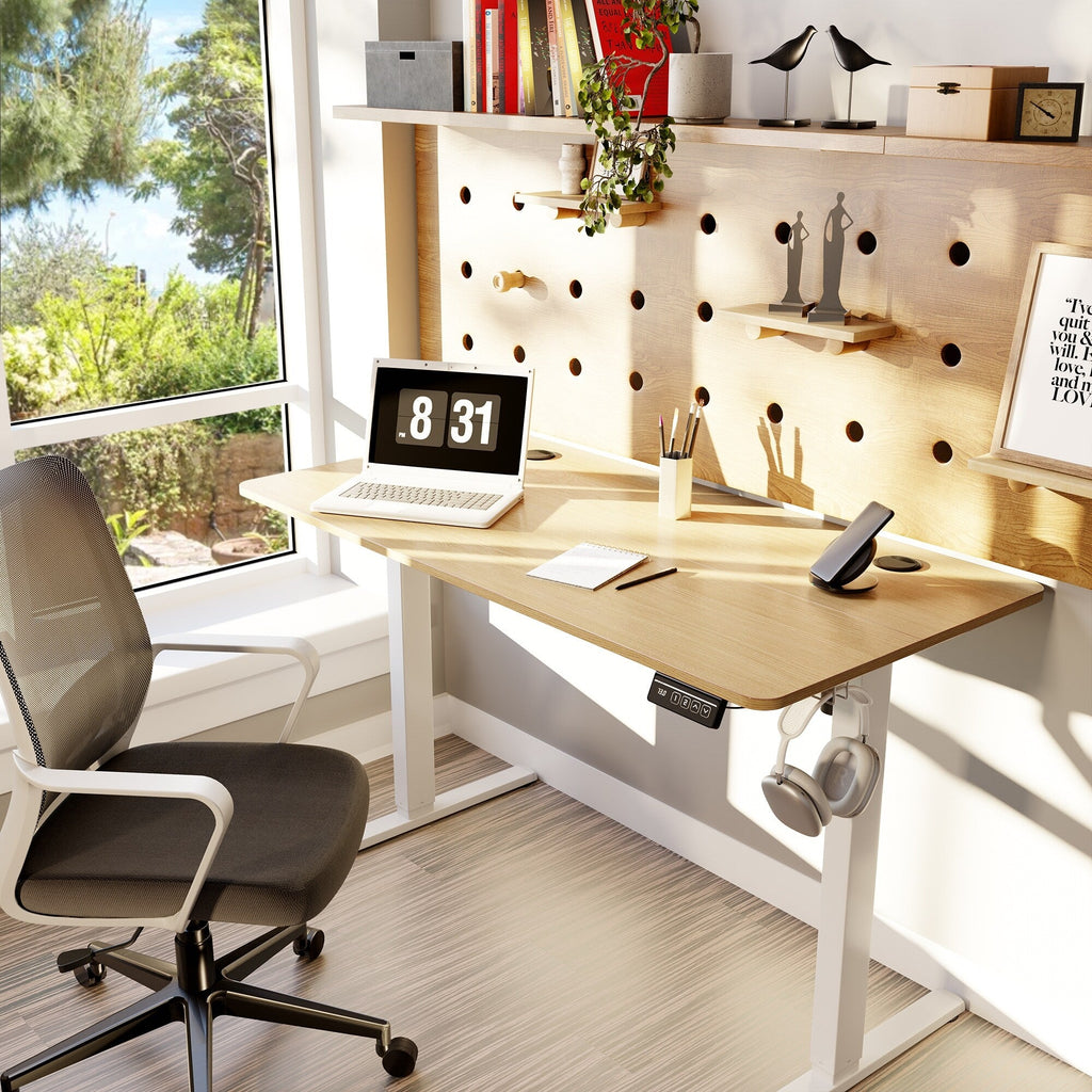 Bureau debout électrique réglable en hauteur Futzca, bureau informatique avec plateau de travail assemblé.