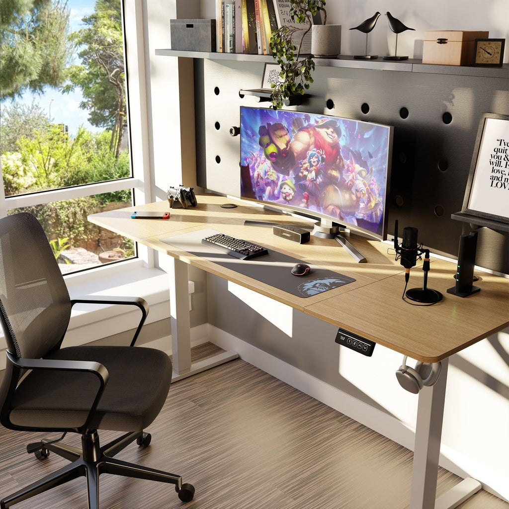 Bureau debout électrique réglable en hauteur Futzca, bureau informatique avec plateau de travail assemblé.