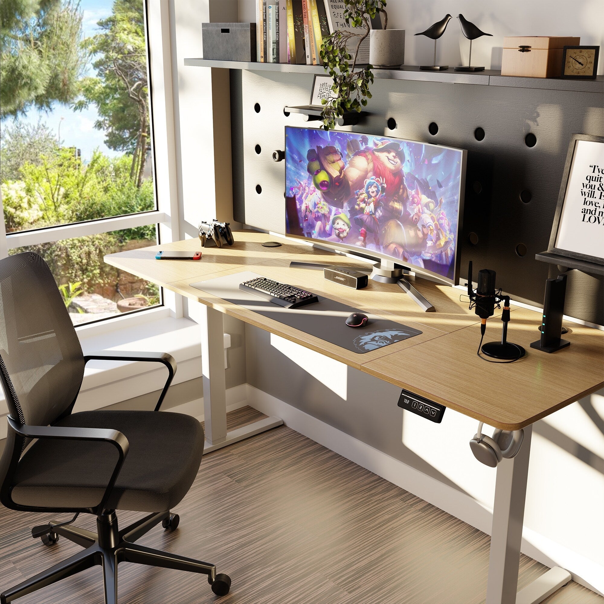 Bureau debout électrique réglable en hauteur Futzca, bureau informatique avec plateau de travail assemblé.