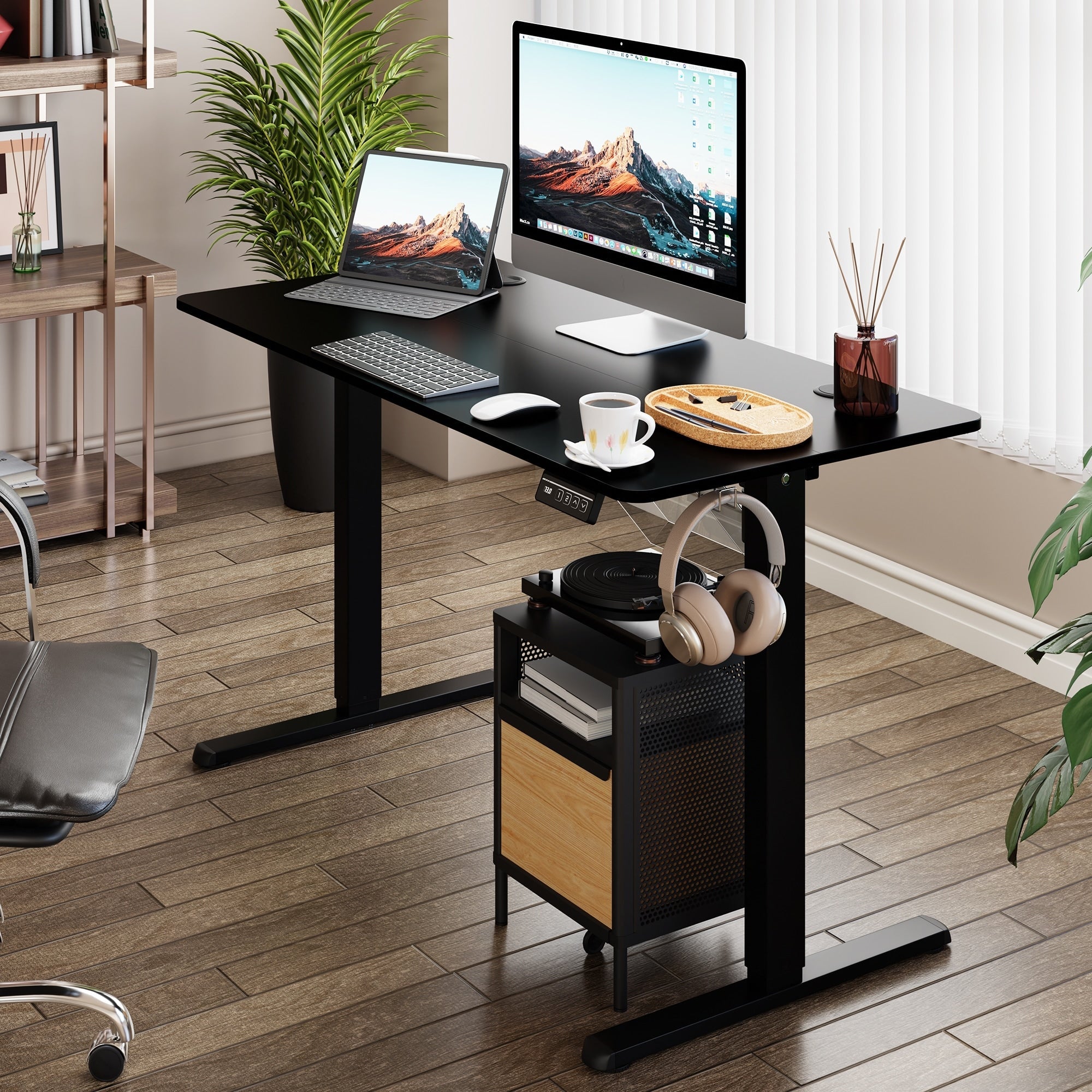 Bureau debout électrique réglable en hauteur Futzca, bureau informatique avec plateau de travail assemblé.