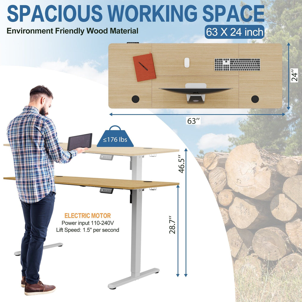 Bureau debout électrique réglable en hauteur Futzca, bureau informatique avec plateau de travail assemblé.