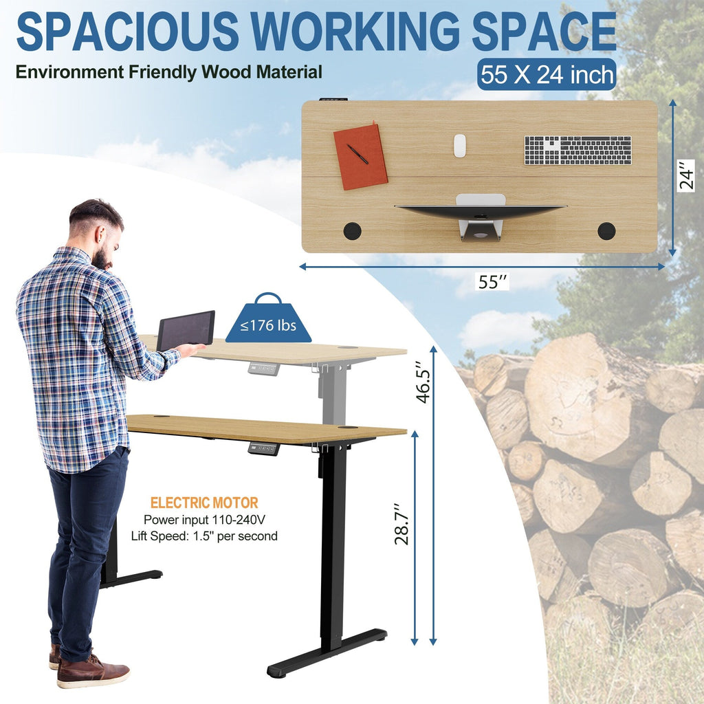 Bureau debout électrique réglable en hauteur Futzca, bureau informatique avec plateau de travail assemblé.