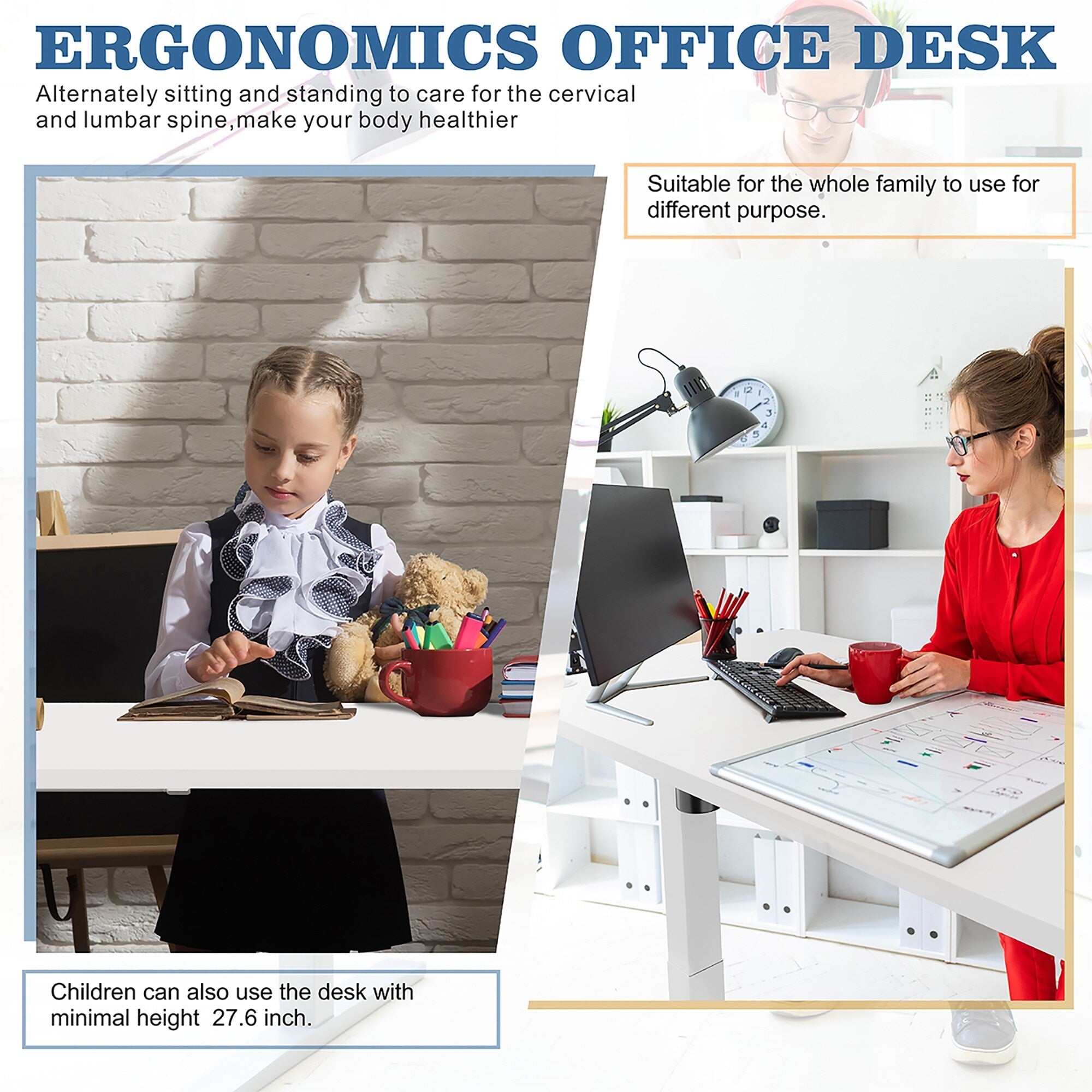 Bureau debout électrique réglable en hauteur Futzca, bureau informatique avec plateau de travail assemblé.