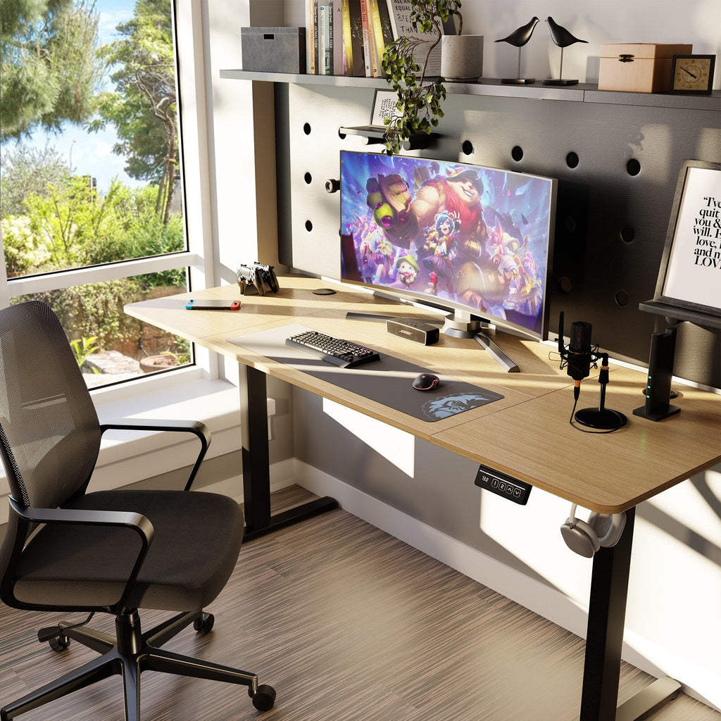 Bureau debout électrique réglable en hauteur Futzca, bureau informatique avec plateau de travail assemblé.