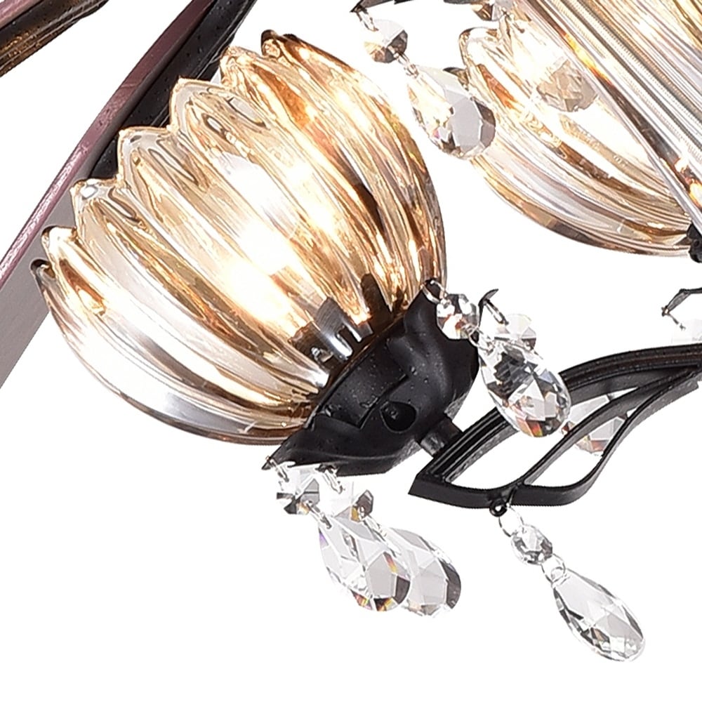 Ventilateur de plafond avec éclairage Garlow noir mat à 5 pales et lustre à coupelles en forme de fleur de cristal (avec télécommande) - Diamètre de 52 pouces