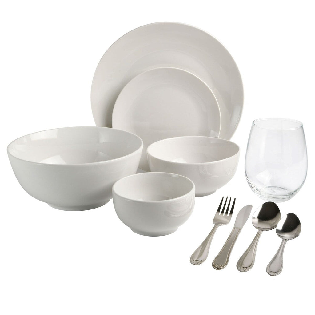 Service de table Gibson Home All U Need, 60 pièces : assiettes, bols, verrerie, fourchettes, cuillères et couteaux (pour 6 personnes)