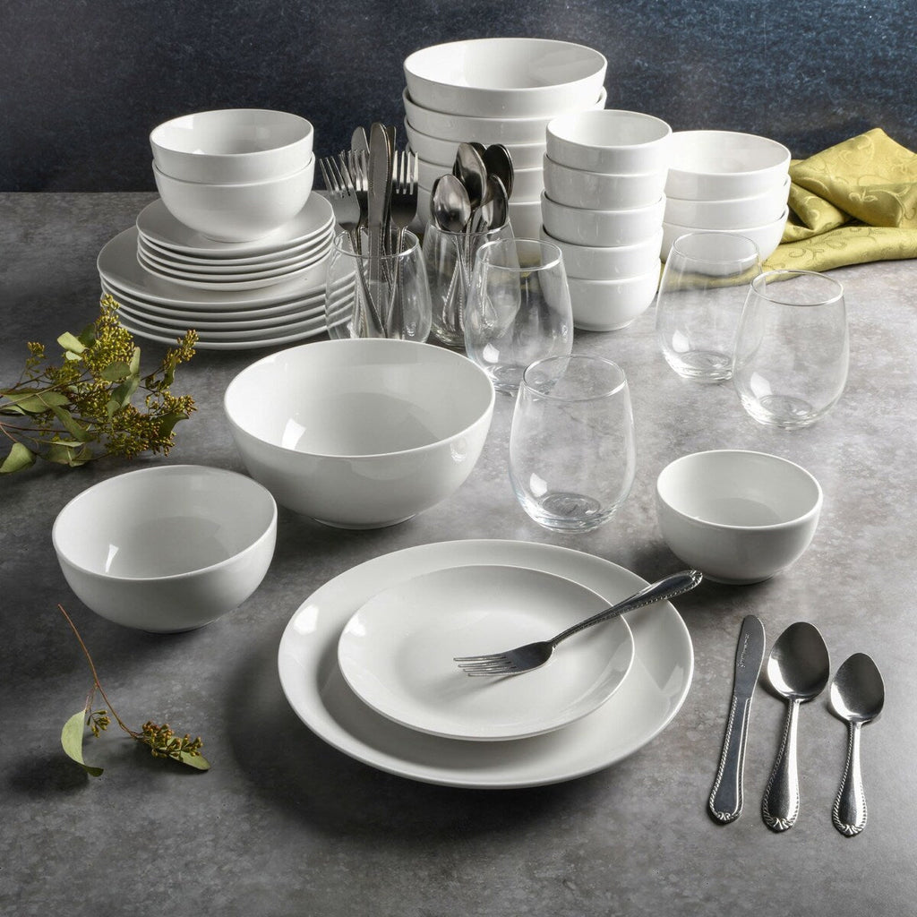 Service de table Gibson Home All U Need, 60 pièces : assiettes, bols, verrerie, fourchettes, cuillères et couteaux (pour 6 personnes)