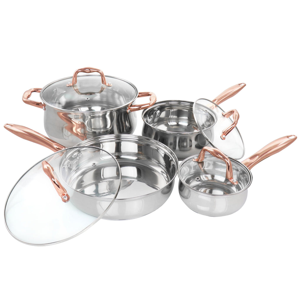Ensemble de cuisine Gibson Home Bransonville en acier inoxydable, 8 pièces, chromé et bronze.