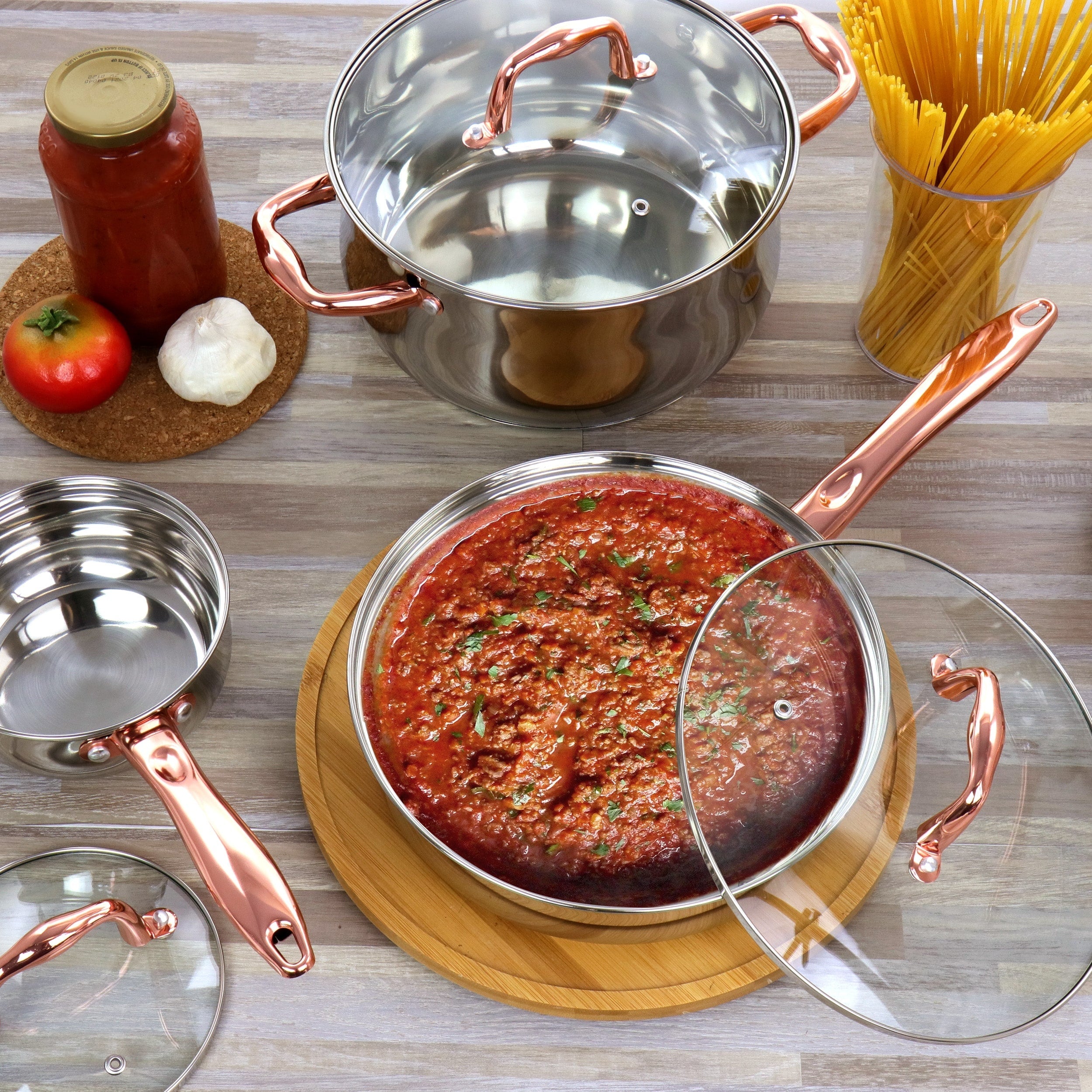 Ensemble de cuisine Gibson Home Bransonville en acier inoxydable, 8 pièces, chromé et bronze.