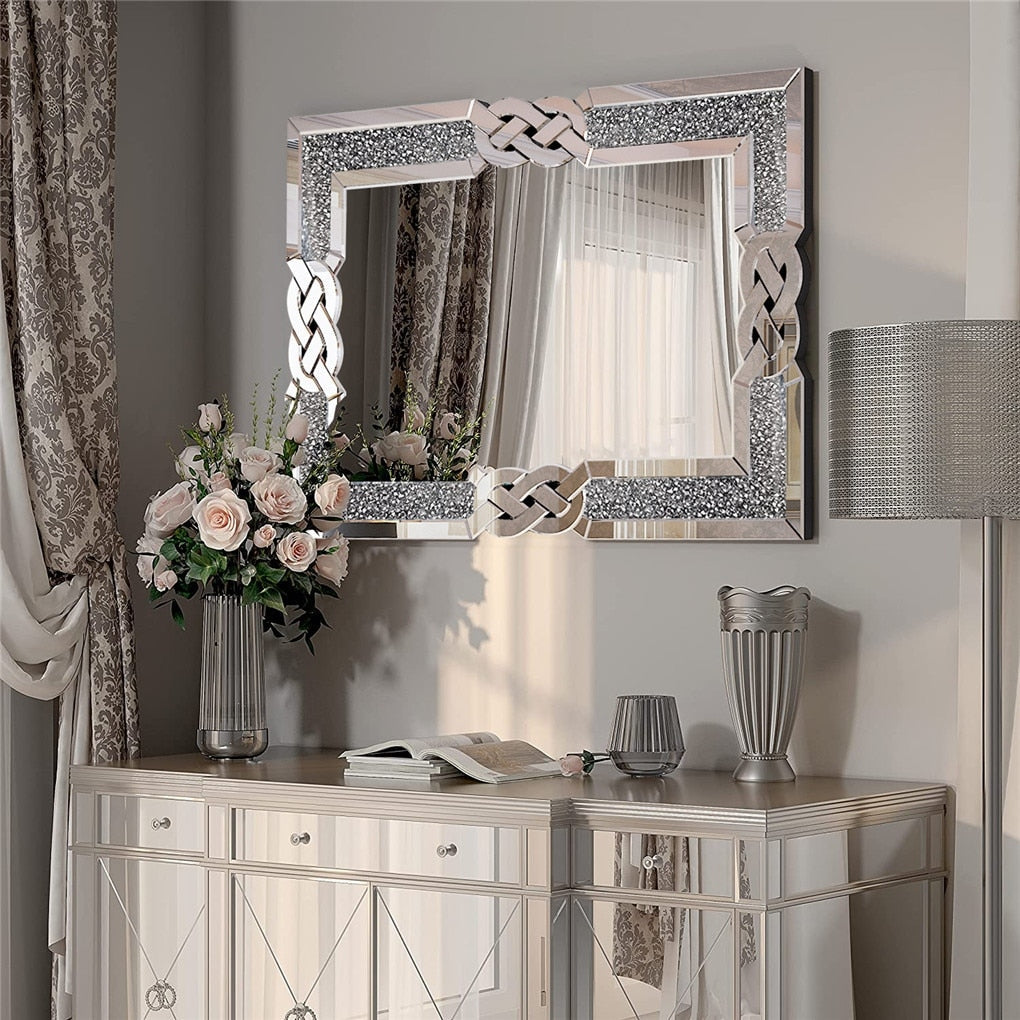 Miroir mural décoratif en forme de diamant avec strass scintillants