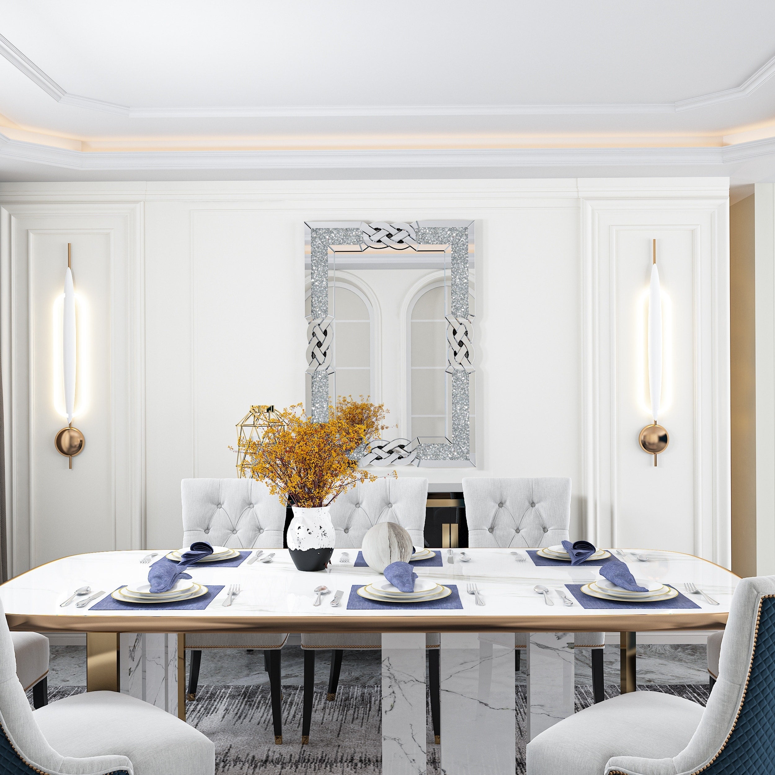 Miroir mural décoratif en forme de diamant avec strass scintillants