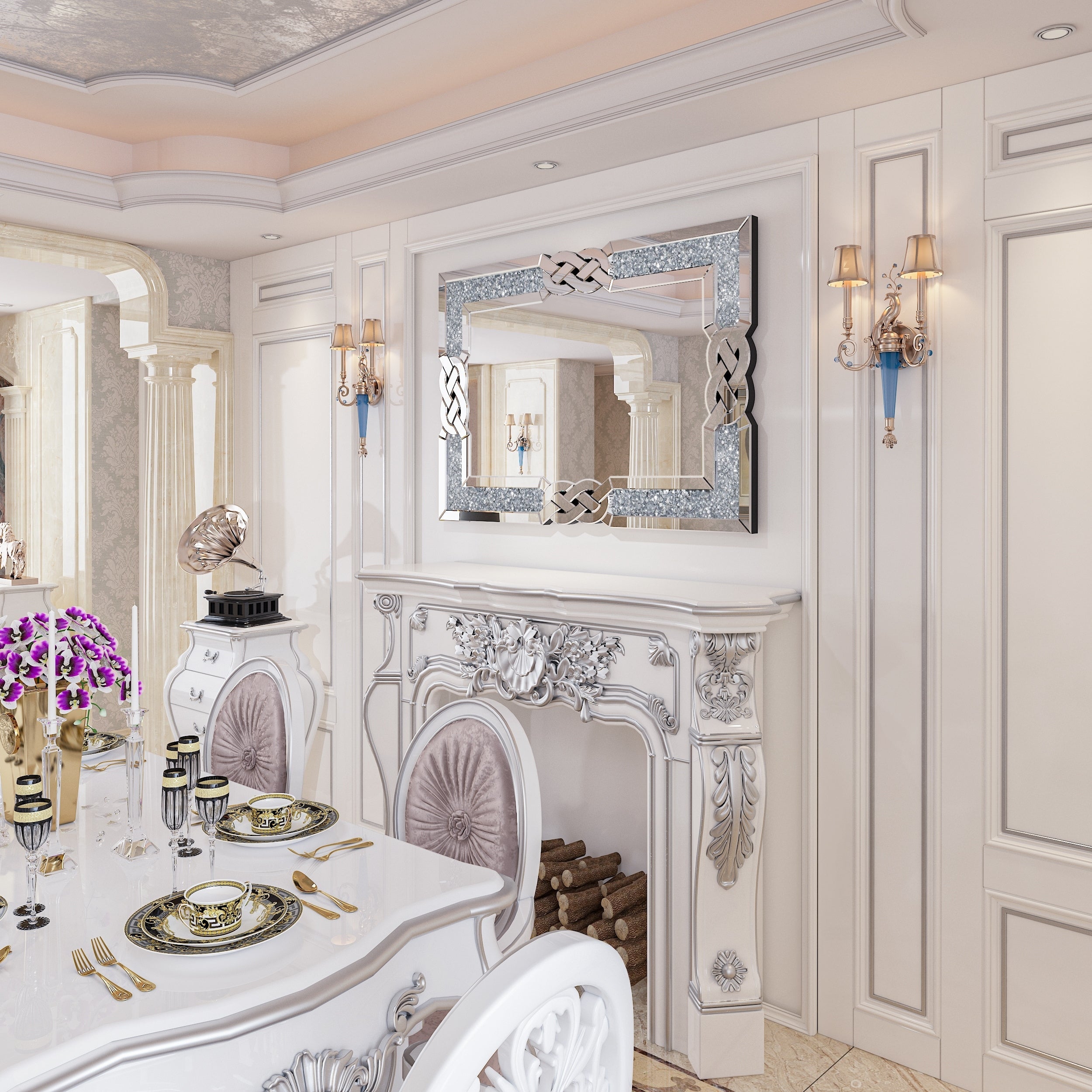 Miroir mural décoratif en forme de diamant avec strass scintillants