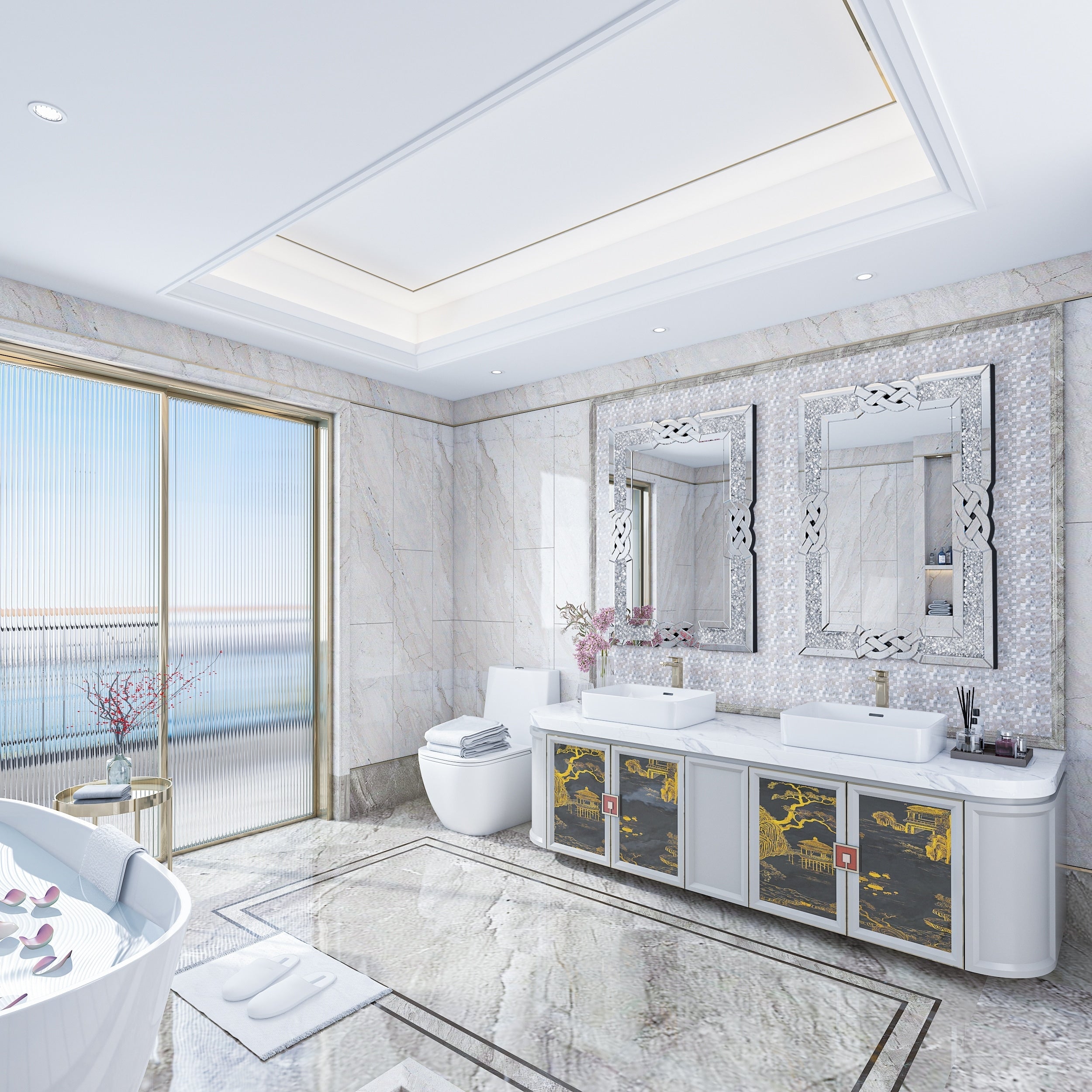 Miroir mural décoratif en forme de diamant avec strass scintillants