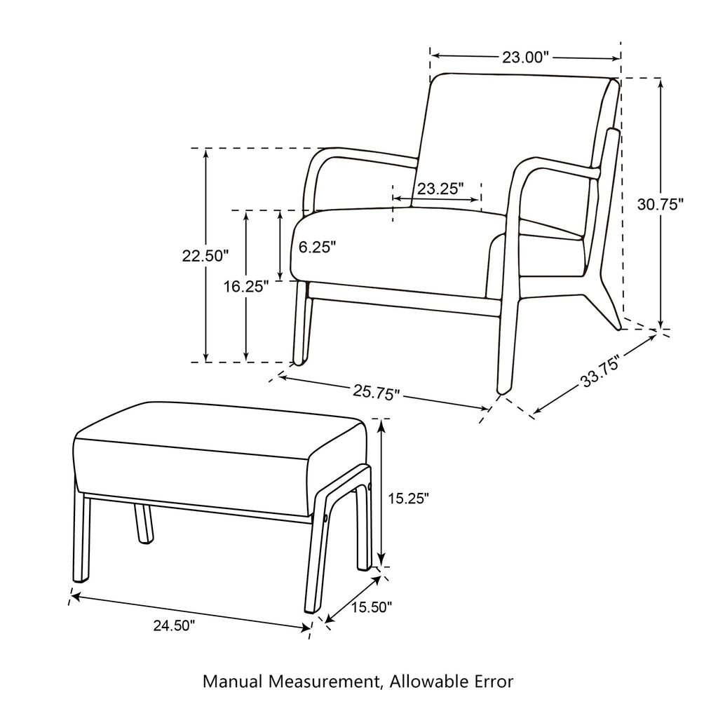 Glitzhome Fauteuil d'appoint en cuir PU moderne de milieu de siècle, 30,75H avec coussin - 25,75L x 33,75P x 30,75H