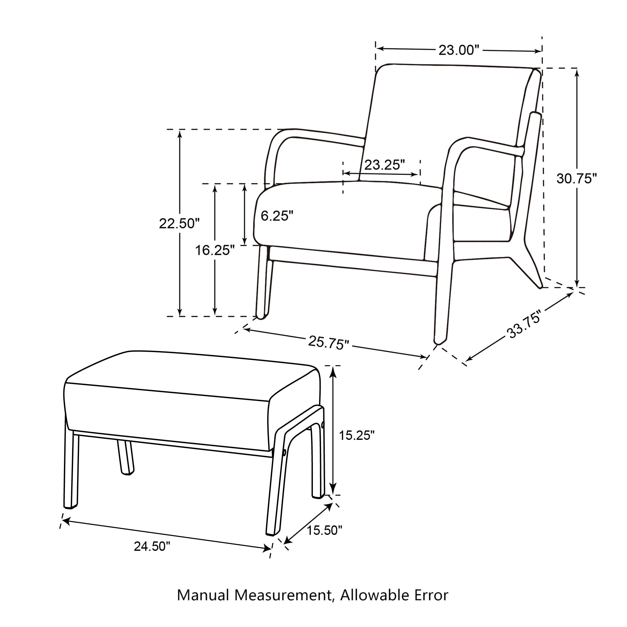 Glitzhome Fauteuil d'appoint en cuir PU moderne de milieu de siècle, 30,75H avec coussin - 25,75L x 33,75P x 30,75H