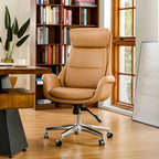 Glitzhome Chaise de bureau pivotante à rotule en simili cuir réglable de 48 pouces, style milieu de siècle