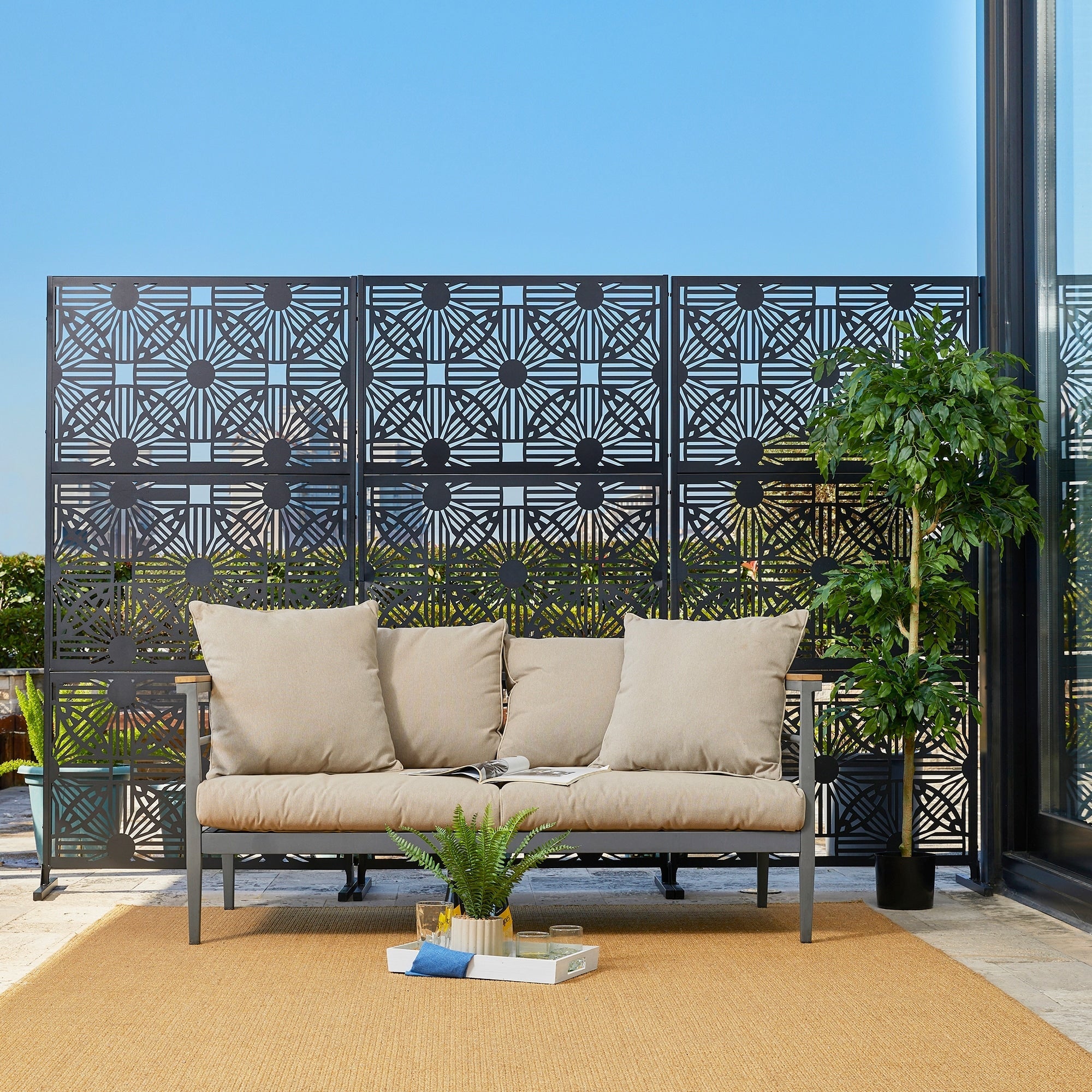 Glitzhome Écran de séparation de pièce, pare-brise à 3 panneaux, motif floral galvanisé, 6 pieds