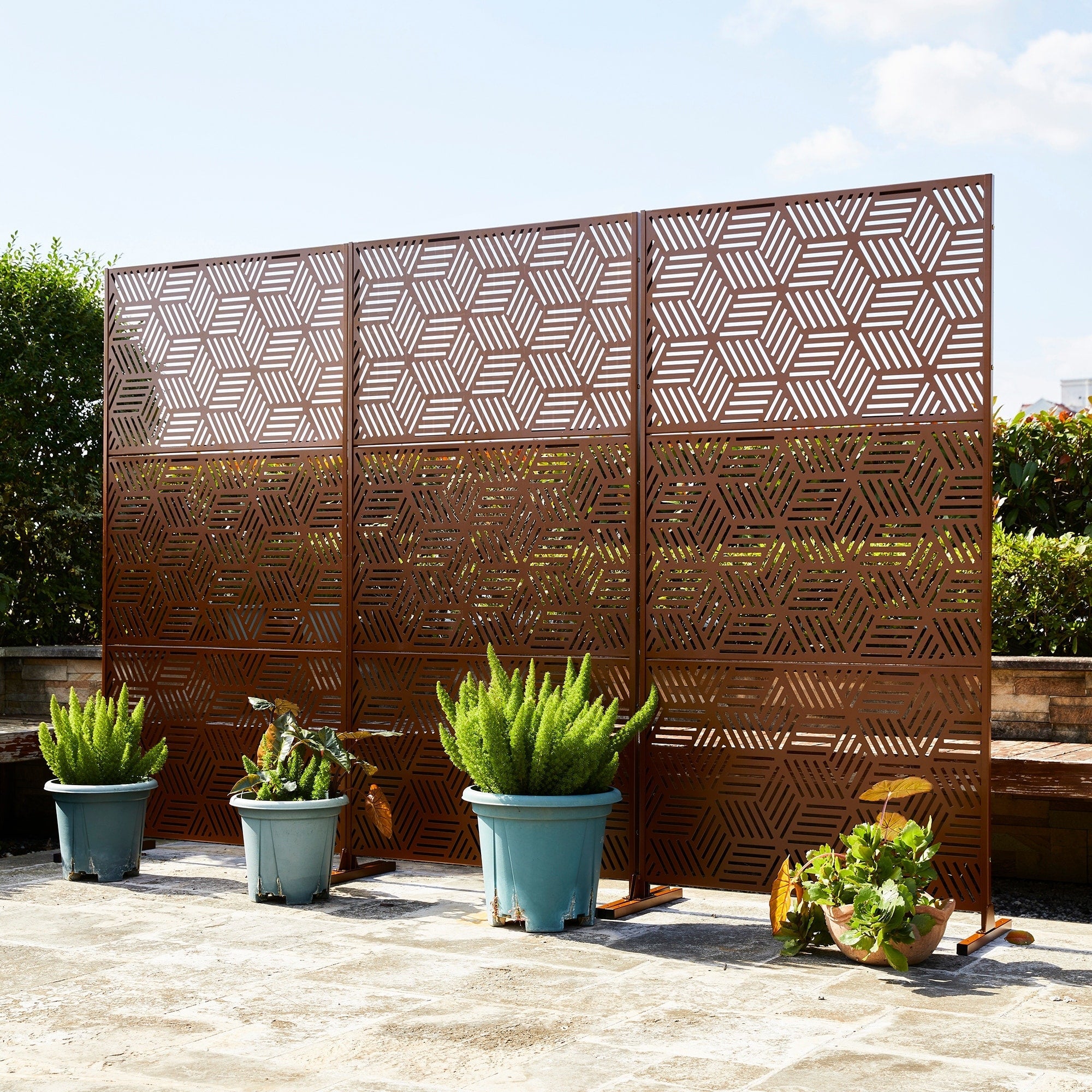 Glitzhome Écran de séparation de pièce, pare-brise à 3 panneaux, motif floral galvanisé, 6 pieds