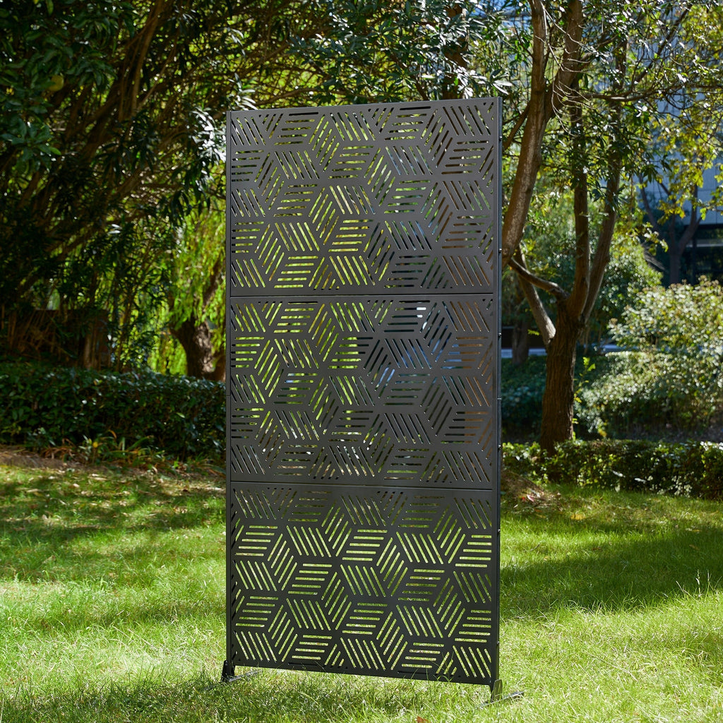 Glitzhome Écran de séparation de pièce, pare-brise à 3 panneaux, motif floral galvanisé, 6 pieds