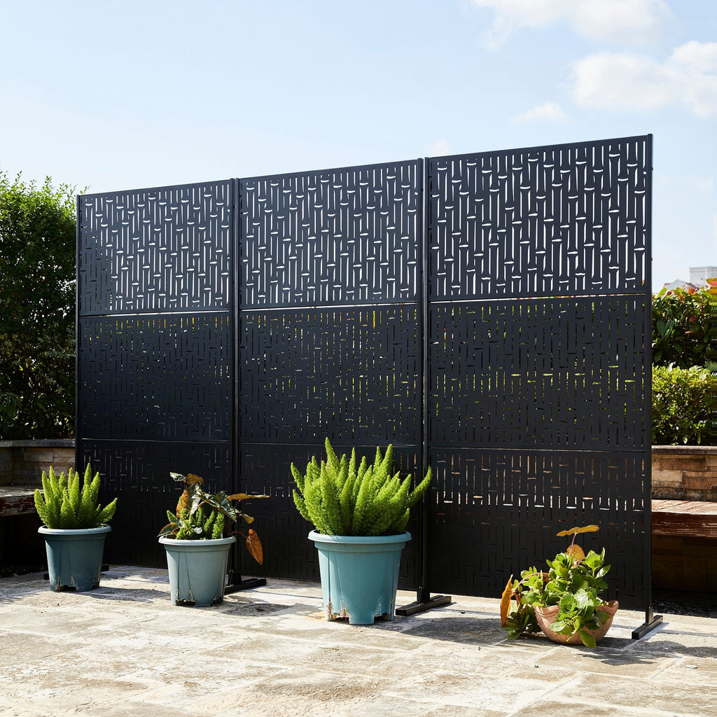 Glitzhome Écran de séparation de pièce, pare-brise à 3 panneaux, motif floral galvanisé, 6 pieds