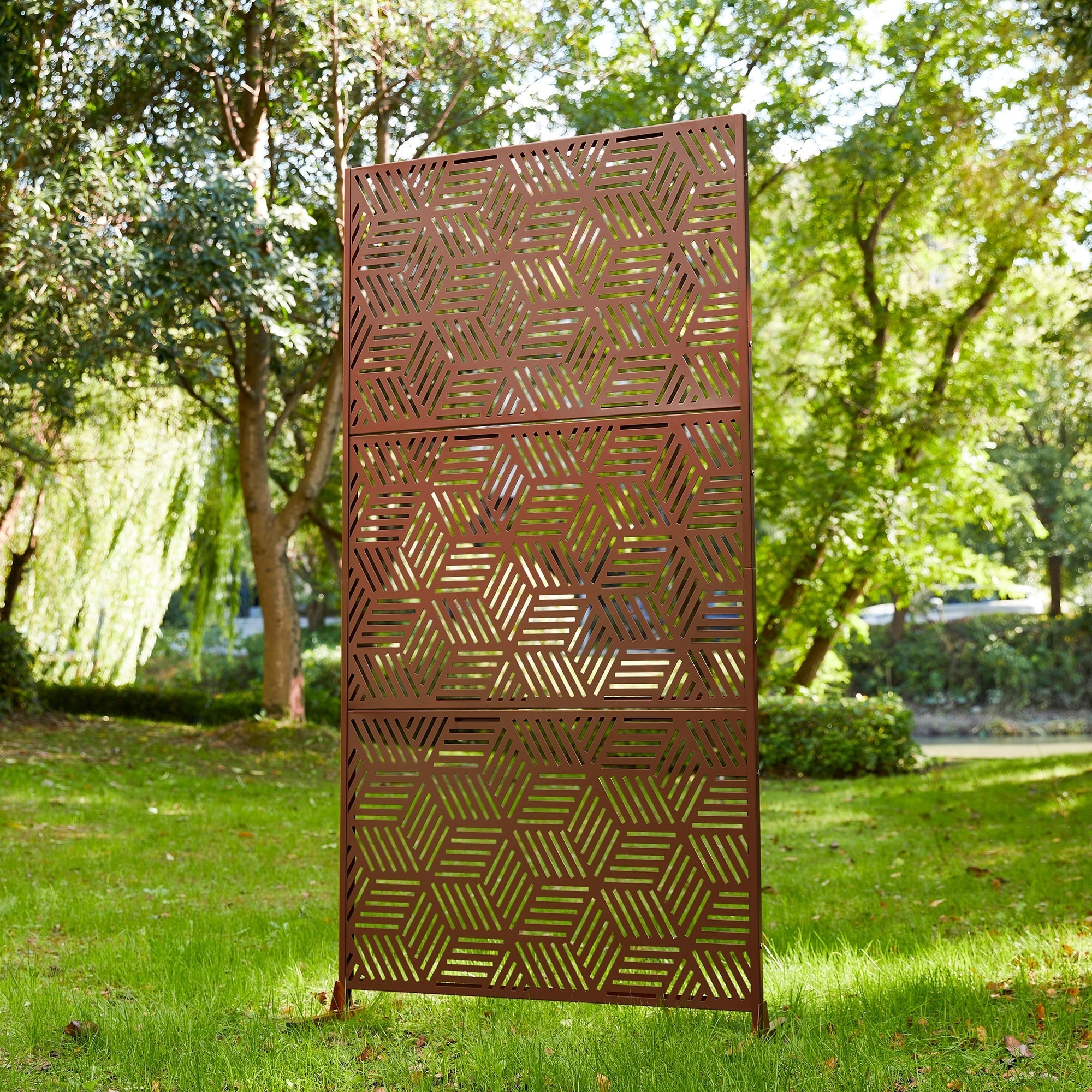 Glitzhome Écran de séparation de pièce, pare-brise à 3 panneaux, motif floral galvanisé, 6 pieds