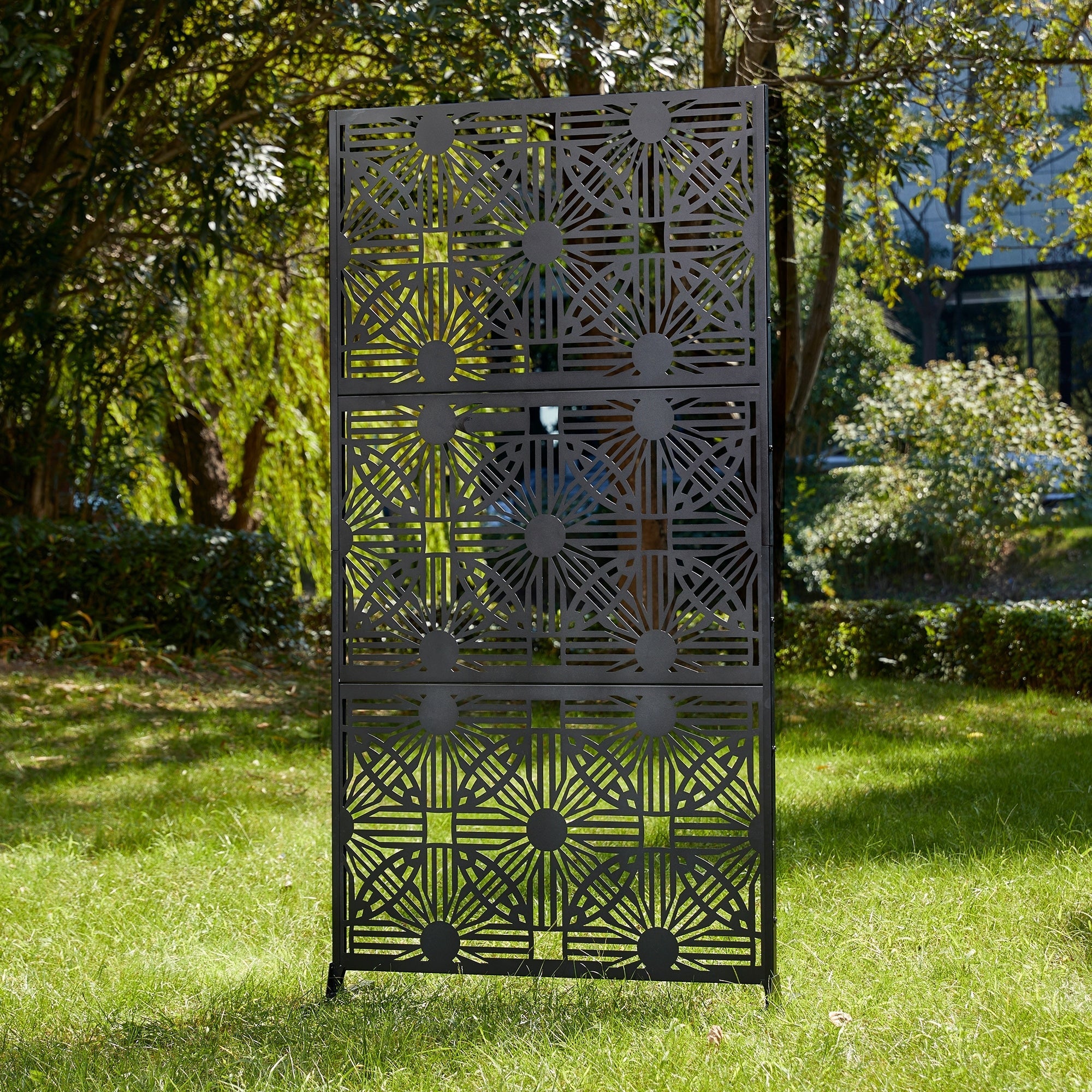 Glitzhome Écran de séparation de pièce, pare-brise à 3 panneaux, motif floral galvanisé, 6 pieds