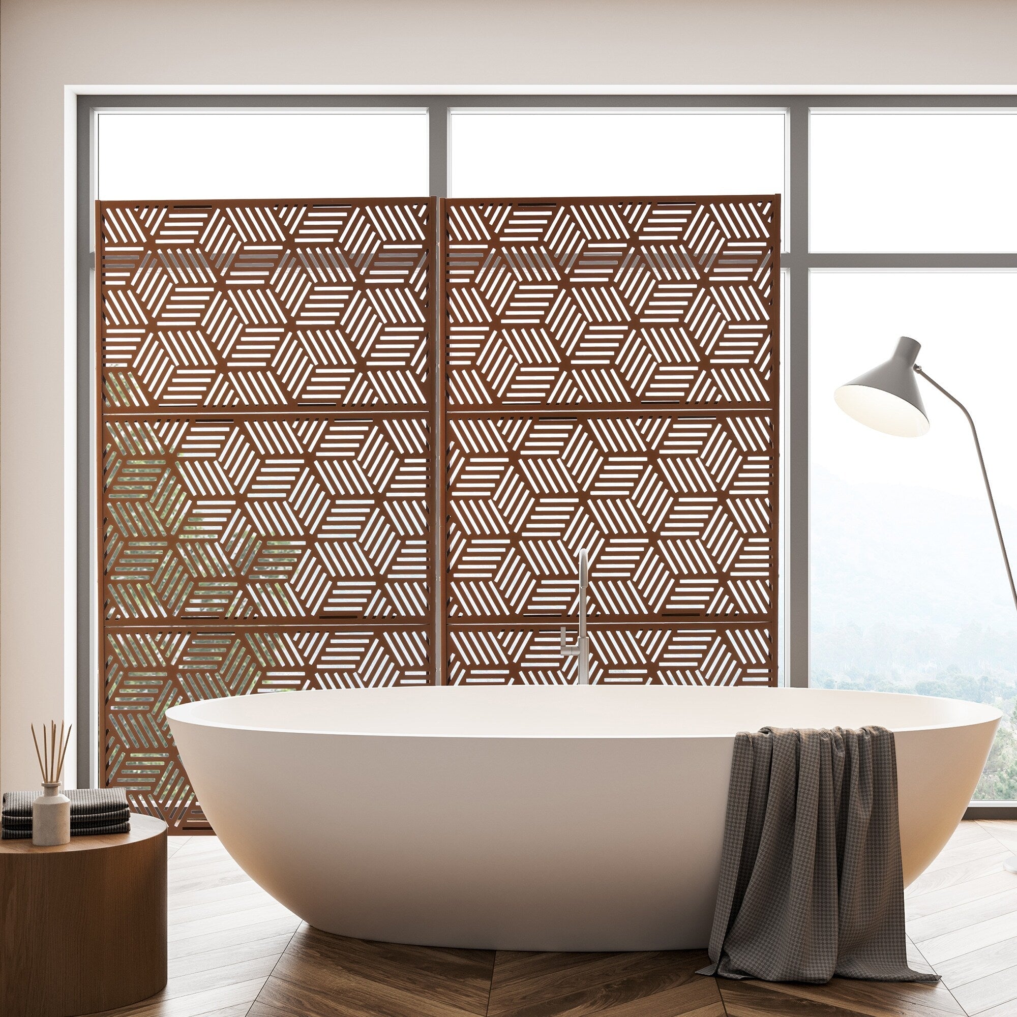 Glitzhome Écran de séparation de pièce, pare-brise à 3 panneaux, motif floral galvanisé, 6 pieds