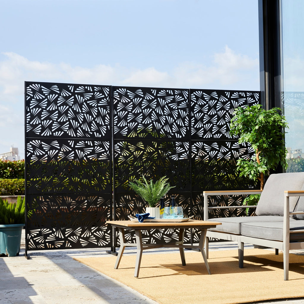 Glitzhome Écran de séparation de pièce, pare-brise à 3 panneaux, motif floral galvanisé, 6 pieds