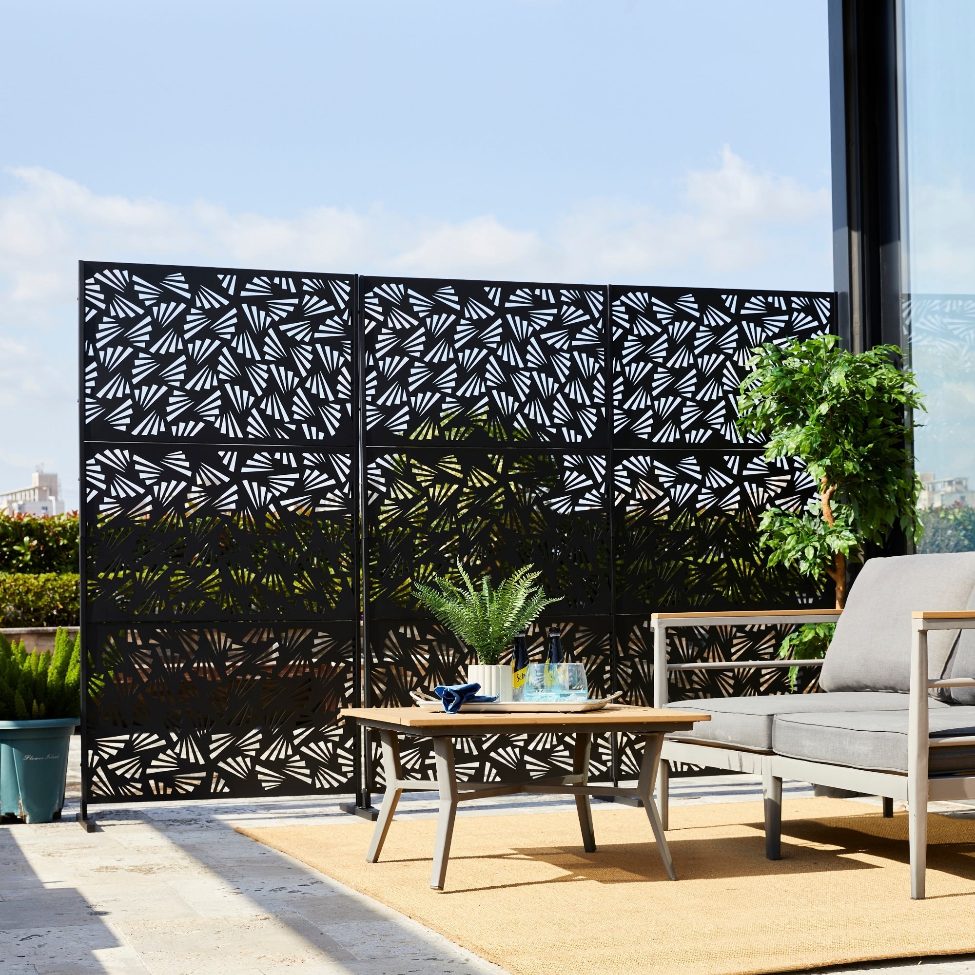 Glitzhome Écran de séparation de pièce, pare-brise à 3 panneaux, motif floral galvanisé, 6 pieds